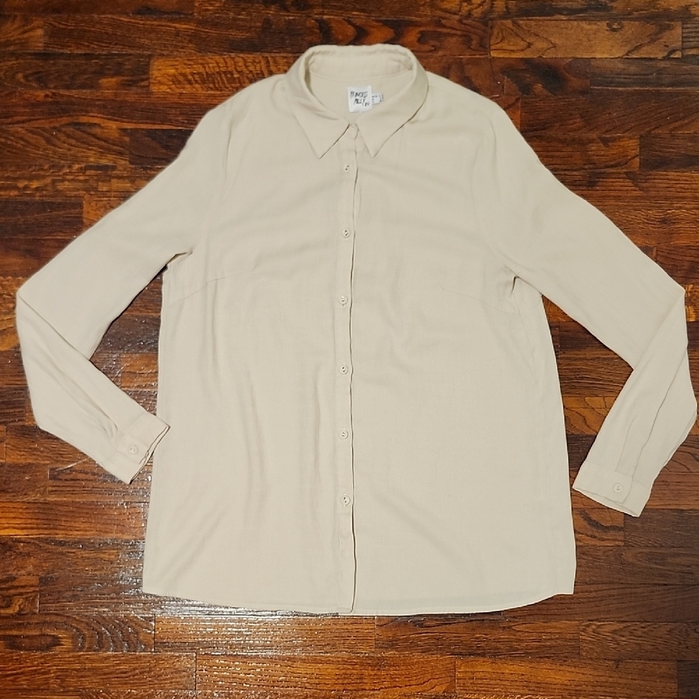 Princess Polly Womens Size 10 Lightweight Beige Faux Linen Button Down Shirt
